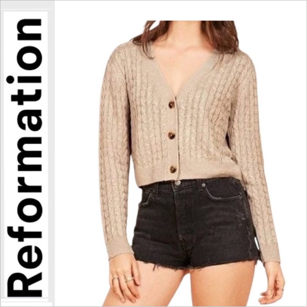 Reformation Cardigan Sweater Womens butter Yellow Annabell Cropped Knit Linen XS